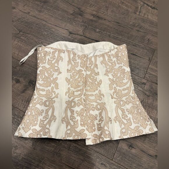 White House Black Market White Gold Embroidered Satin Bustier Crop Top - Picture 3 of 7
